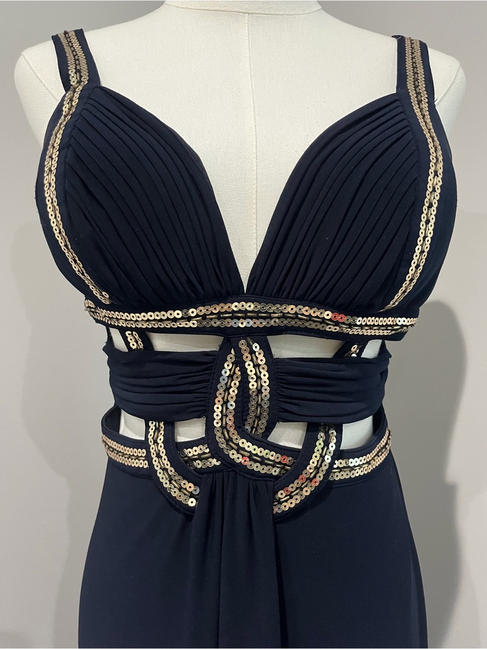 Navy Dress with Gold Sequin Trim